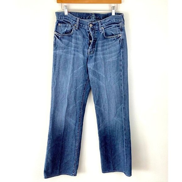 7 For All Mankind Button Fly Jeans Straight Leg Relaxed Men's Size 31x32 Blue - Picture 1 of 16